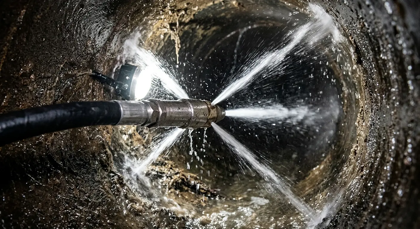 High-pressure hydro jetting nozzle cleaning sewer pipe for Sewer Cleanout in O'Hara